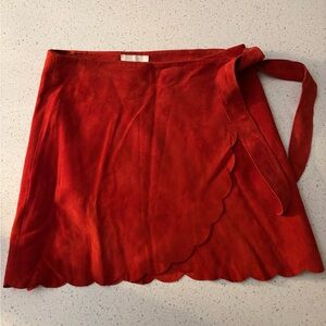 Sezane Vibrant Red Suede Skirt